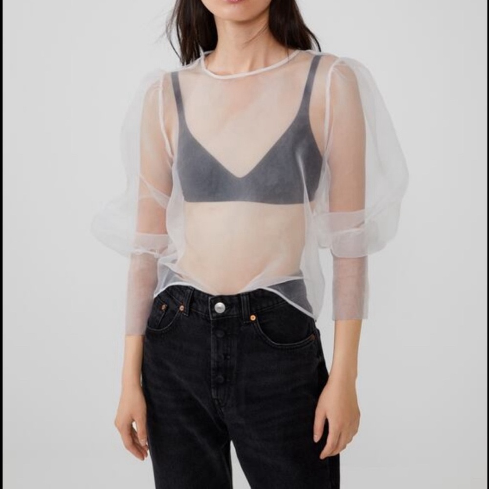 Zara organza white top. White blouse